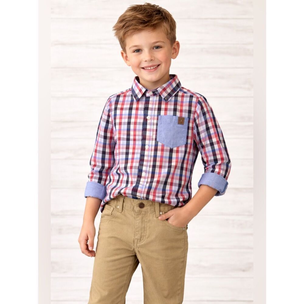 NWT American Hawk Boys Outfit Set Size 6 Plaid Button Down Shirt + Khaki Pants